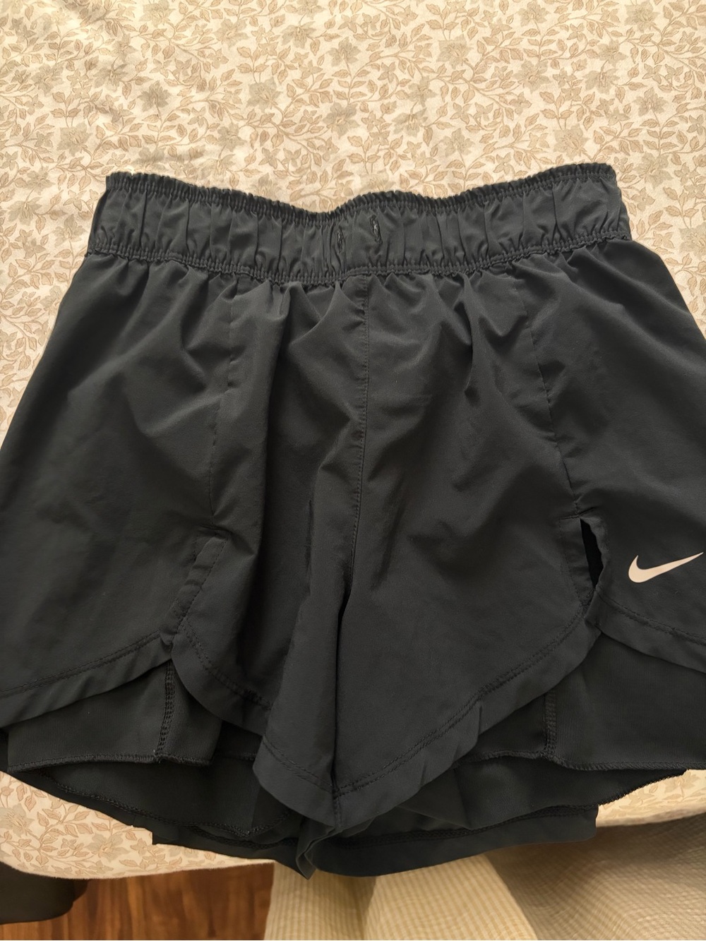 Nike Women's Black Athletic Shorts with White Swoosh